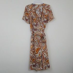 Boho Paisley Eccentric Short Sleeve V Neck Lightweight Flowy Wrap Dress